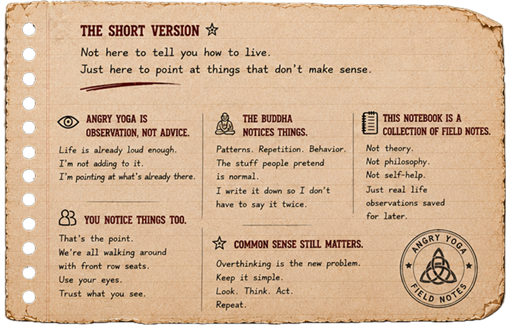 The short version: not here to tell you how to live, just here to point at things that don't make sense.